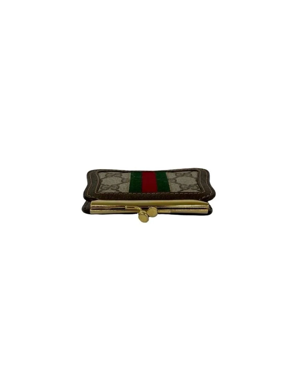 Gucci Vintage Sherry Line GG Logo Pattern Leather Kiss Lock Coin Purse Case - Picture 3 of 7